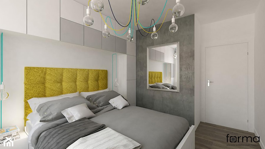 SYPIALNIA - Średnia biała szara sypialnia, styl minimalistyczny - zdjęcie od FORMA - Pracownia Architektury Wnętrz