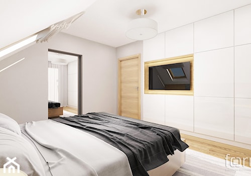 SYPIALNIA BOLECHOWICE - Średnia biała szara sypialnia na poddaszu, styl nowoczesny - zdjęcie od FORMA - Pracownia Architektury Wnętrz