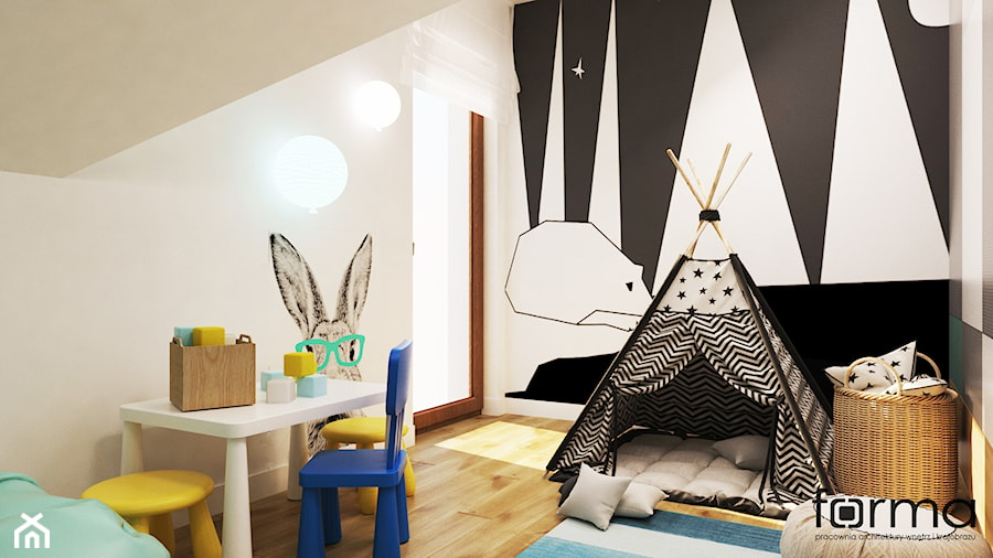 POKÓJ TYMKA - Średni beżowy czarny pokój dziecka dla dziecka dla chłopca, styl nowoczesny - zdjęcie od FORMA - Pracownia Architektury Wnętrz