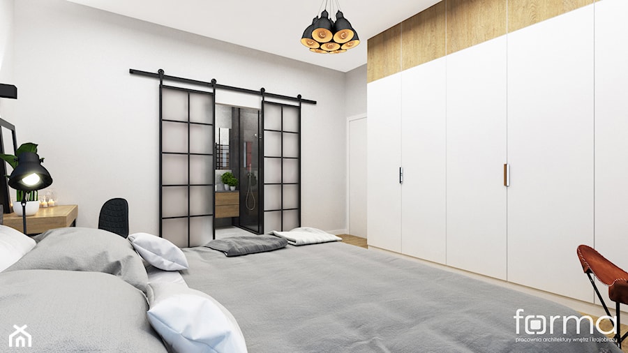 SYPIALNIA KOKOSOWA - Średnia szara sypialnia, styl nowoczesny - zdjęcie od FORMA - Pracownia Architektury Wnętrz