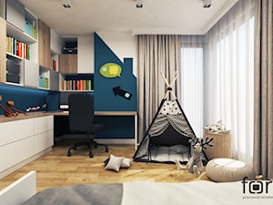 POKÓJ PIOTRUSIA - Średni szary niebieski pokój dziecka dla dziecka dla chłopca dla dziewczynki, styl nowoczesny - zdjęcie od FORMA - Pracownia Architektury Wnętrz