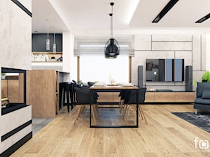 DOM NIEPOŁOMICE - Średni beżowy biały salon z kuchnią z jadalnią, styl nowoczesny - zdjęcie od FORMA - Pracownia Architektury Wnętrz