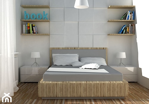 Mieszkanie dla singla - Średnia szara z panelami tapicerowanymi sypialnia, styl nowoczesny - zdjęcie od FORMA - Pracownia Architektury Wnętrz