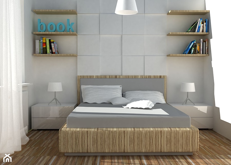 Mieszkanie dla singla - Średnia szara z panelami tapicerowanymi sypialnia, styl nowoczesny - zdjęcie od FORMA - Pracownia Architektury Wnętrz