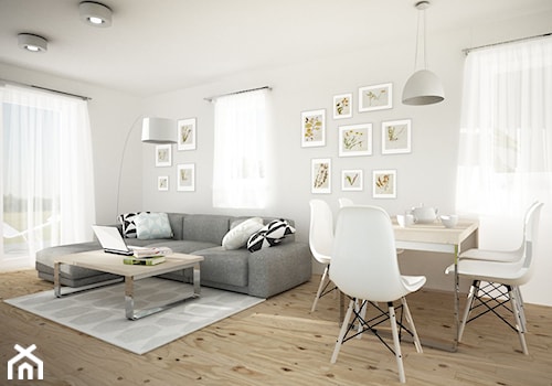 Średni biały salon z jadalnią, styl skandynawski - zdjęcie od FORMA - Pracownia Architektury Wnętrz