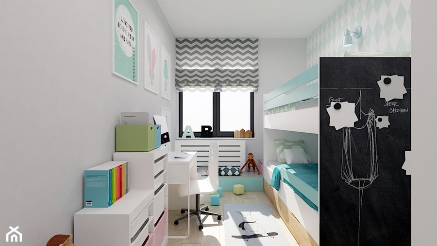 POKÓJ DZIEWCZYNEK - Mały biały szary pokój dziecka dla dziecka dla nastolatka dla chłopca dla dziewczynki dla rodzeństwa, styl nowoczesny - zdjęcie od FORMA - Pracownia Architektury Wnętrz