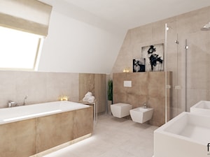SALON KĄPIELOWY - Średnia na poddaszu z dwoma umywalkami łazienka z oknem, styl nowoczesny - zdjęcie od FORMA - Pracownia Architektury Wnętrz