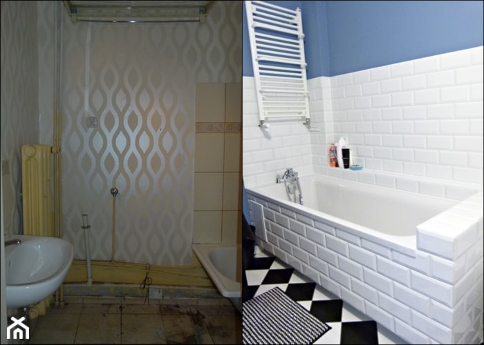 metamorfoza dwóch połączonych mieszkań - Mała na poddaszu bez okna łazienka, styl skandynawski - zdjęcie od mar.sza - Homebook