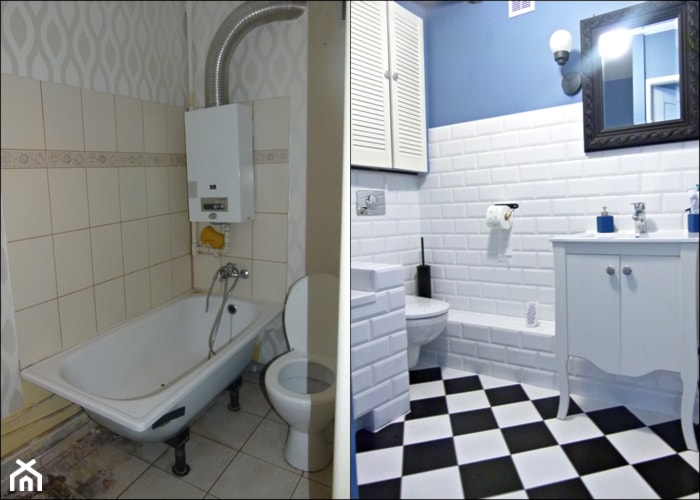 metamorfoza dwóch połączonych mieszkań - Mała na poddaszu bez okna łazienka, styl skandynawski - zdjęcie od mar.sza - Homebook