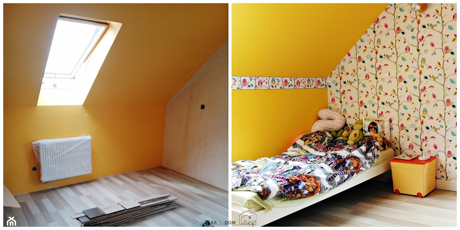 Metamorfoza pokoju Soni - Średni biały żółty pokój dziecka dla dziecka dla nastolatka dla dziewczynki, styl nowoczesny - zdjęcie od Baba Ma Dom - Homebook