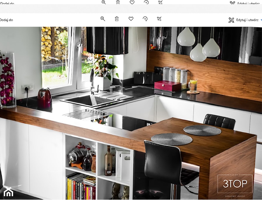 Kuchnia na wymiar - biel i czerń w połączeniu z fornirem - zdjęcie od 3TOP KUCHNIE