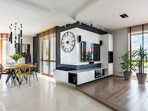 Nowoczesny dom - Duży biały czarny szary salon z jadalnią, styl nowoczesny - zdjęcie od 3TOP KUCHNIE