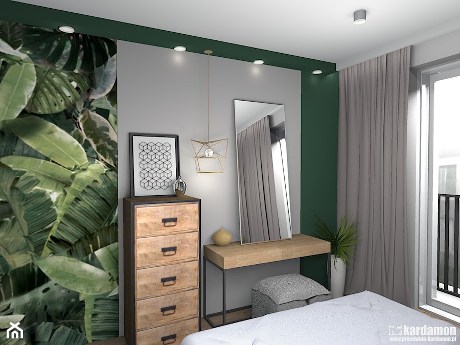 Mieszkanie usłane roślinami - Mała szara zielona sypialnia, styl nowoczesny - zdjęcie od Pracownia Kardamon