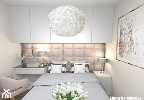 Róże i szarości - kobiece mieszkanie - Sypialnia, styl glamour - zdjęcie od Pracownia Kardamon