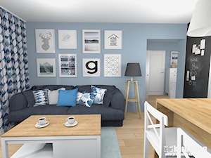 Sielanka domowa w mieszkaniu w bloku - Mały szary salon z jadalnią, styl skandynawski - zdjęcie od Pracownia Kardamon