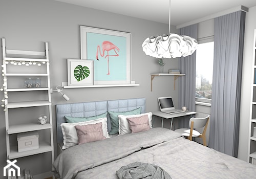 Sypialnia z pelikanem - Średnia szara z biurkiem sypialnia - zdjęcie od Pracownia Kardamon