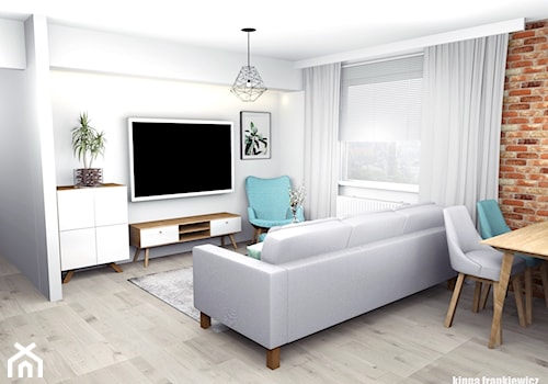 Nowe mieszkanie, cegła i więcej przestrzeni - Salon, styl skandynawski - zdjęcie od Pracownia Kardamon