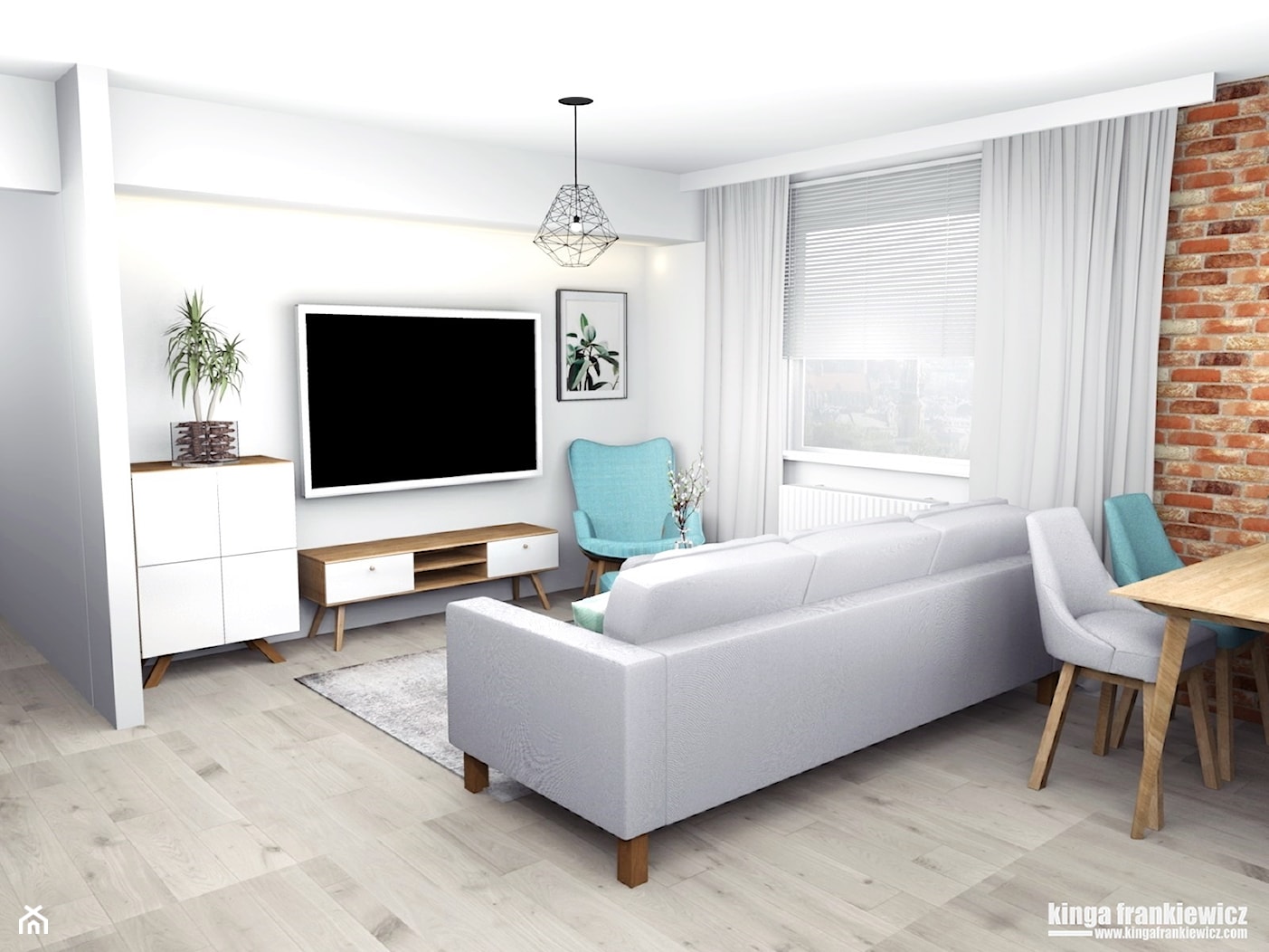 Nowe mieszkanie, cegła i więcej przestrzeni - Salon, styl skandynawski - zdjęcie od Pracownia Kardamon - Homebook