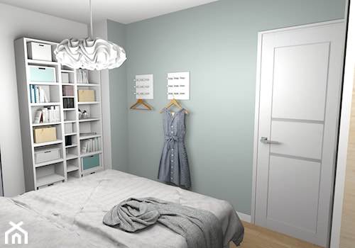Sypialnia z pelikanem - Średnia biała niebieska sypialnia - zdjęcie od Pracownia Kardamon