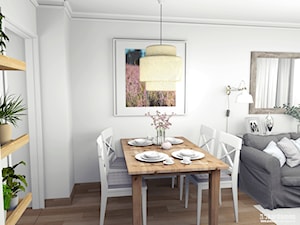 Skandynawsko-rustykalny salon z jadalnią - Średnia biała jadalnia w salonie, styl skandynawski - zdjęcie od Pracownia Kardamon