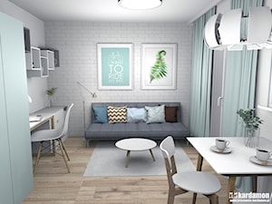 Zgrabne mieszkanie pod wynajem 27m2 - Mały biały salon z jadalnią, styl nowoczesny - zdjęcie od Pracownia Kardamon