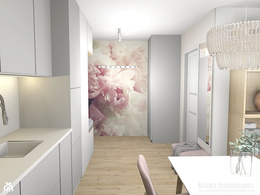 Róże i szarości - kobiece mieszkanie - Hol / przedpokój, styl minimalistyczny - zdjęcie od Pracownia Kardamon