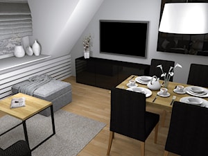 Przytulne mieszkanie na poddaszu - Mały szary salon z jadalnią, styl tradycyjny - zdjęcie od Pracownia Kardamon