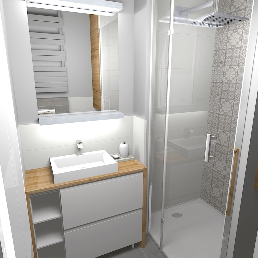 Jasna łazienka 3,3m2 w dwupiętrowym mieszkaniu - Mała bez okna z lustrem łazienka, styl nowoczesny - zdjęcie od Pracownia Kardamon