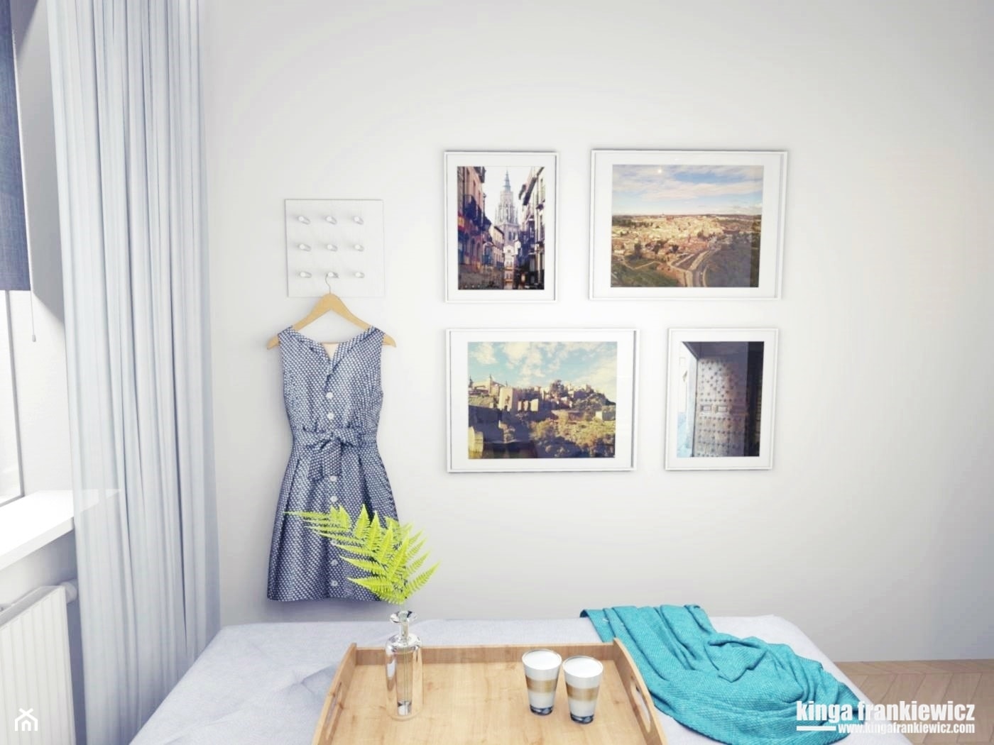 Błękitna sypialnia i biała kuchnia - Sypialnia, styl minimalistyczny - zdjęcie od Pracownia Kardamon - Homebook