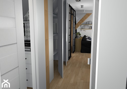 Przytulne mieszkanie na poddaszu - Średni biały hol / przedpokój, styl skandynawski - zdjęcie od Pracownia Kardamon