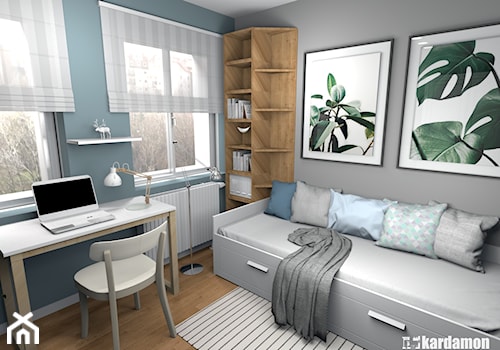 Mieszkanie w kamienicy - Mała czarna szara z biurkiem sypialnia, styl skandynawski - zdjęcie od Pracownia Kardamon