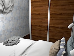 Jasno niebieska sypialnia złamana orzechem 10m2 - Mała sypialnia, styl nowoczesny - zdjęcie od Pracownia Kardamon