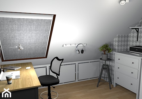Przytulne mieszkanie na poddaszu - Małe szare biuro, styl skandynawski - zdjęcie od Pracownia Kardamon