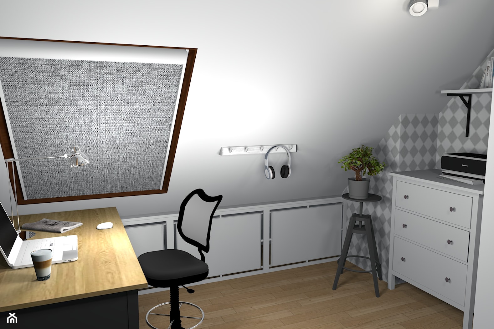 Przytulne mieszkanie na poddaszu - Małe szare biuro, styl skandynawski - zdjęcie od Pracownia Kardamon - Homebook