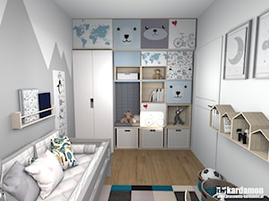Mieszkanie w Krakowie z charakterem - Mały biały szary pokój dziecka dla dziecka dla chłopca, styl skandynawski - zdjęcie od Pracownia Kardamon