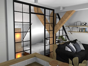 Przytulne mieszkanie na poddaszu - Mała biała sypialnia na poddaszu, styl industrialny - zdjęcie od Pracownia Kardamon