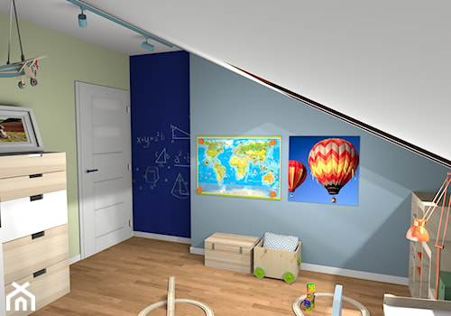 Pokój małego geografa :) - Średni szary zielony pokój dziecka dla dziecka dla chłopca dla dziewczynki - zdjęcie od Pracownia Kardamon