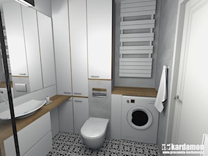 Sielanka domowa w mieszkaniu w bloku - Mała bez okna z pralką / suszarką łazienka, styl skandynawski - zdjęcie od Pracownia Kardamon