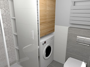 Jasna łazienka 3,3m2 w dwupiętrowym mieszkaniu - Mała bez okna z pralką / suszarką z punktowym oświetleniem łazienka, styl nowoczesny - zdjęcie od Pracownia Kardamon