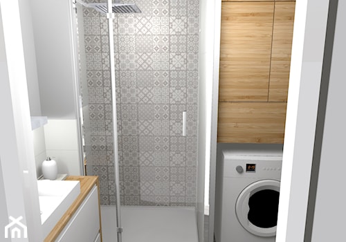 Jasna łazienka 3,3m2 w dwupiętrowym mieszkaniu - Mała z pralką / suszarką łazienka, styl nowoczesny - zdjęcie od Pracownia Kardamon