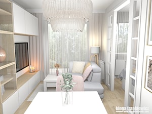 Róże i szarości - kobiece mieszkanie - Salon, styl minimalistyczny - zdjęcie od Pracownia Kardamon