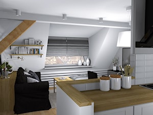 Przytulne mieszkanie na poddaszu - Mały biały salon z kuchnią, styl tradycyjny - zdjęcie od Pracownia Kardamon