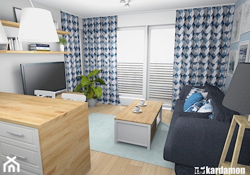 Sielanka domowa w mieszkaniu w bloku - Mały szary salon, styl skandynawski - zdjęcie od Pracownia Kardamon