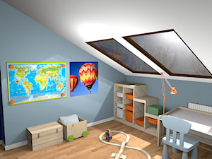 Pokój małego geografa :) - Średni biały niebieski pokój dziecka dla dziecka dla chłopca dla dziewczynki - zdjęcie od Pracownia Kardamon