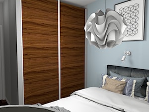 Jasno niebieska sypialnia złamana orzechem 10m2 - Sypialnia, styl nowoczesny - zdjęcie od Pracownia Kardamon