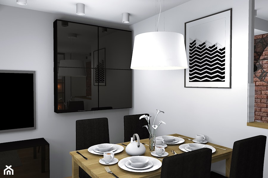 Przytulne mieszkanie na poddaszu - Mała biała jadalnia w salonie, styl tradycyjny - zdjęcie od Pracownia Kardamon