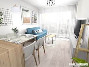 Moje jasne małe mieszkanie - Mały biały salon z jadalnią, styl skandynawski - zdjęcie od Pracownia Kardamon