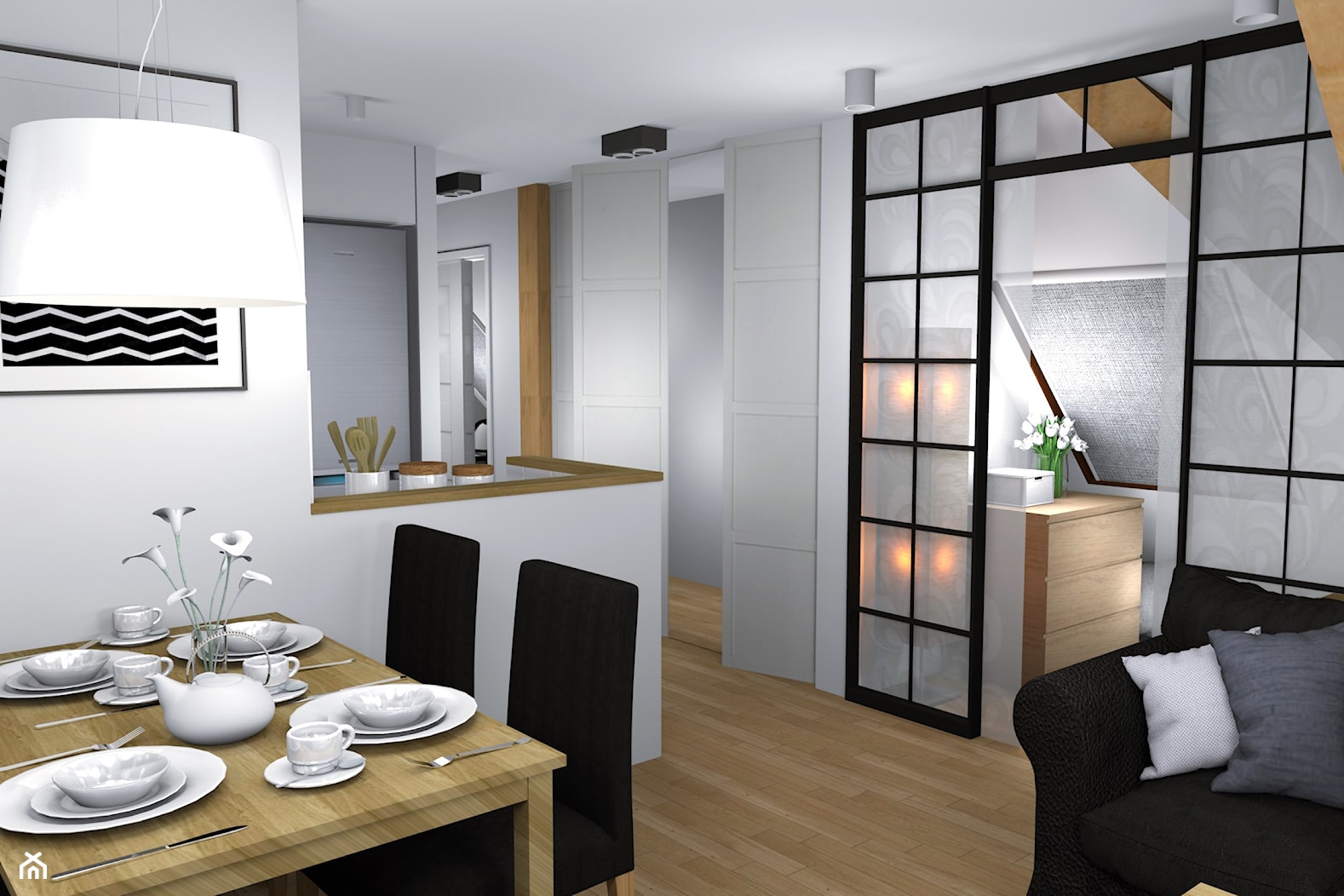 Przytulne mieszkanie na poddaszu - Średni biały szary hol / przedpokój, styl skandynawski - zdjęcie od Pracownia Kardamon - Homebook