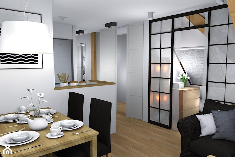 Przytulne mieszkanie na poddaszu - Średni biały szary hol / przedpokój, styl skandynawski - zdjęcie od Pracownia Kardamon