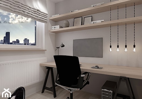 A/AW/1/17 - Małe w osobnym pomieszczeniu białe szare biuro, styl industrialny - zdjęcie od Kaza_concept
